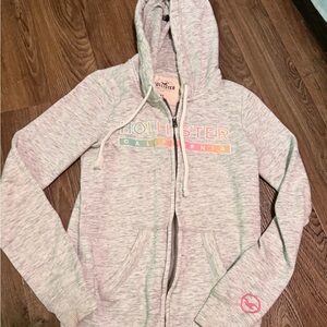 Hollister Light Gray Hoodie with Pastel Logo